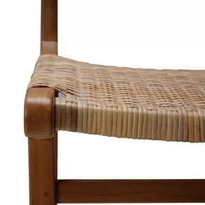 Logan Counter Stool w/ Rattan in Teak Natural Finish w/ Rattan Natural Seat & Back-Blue Hand Home