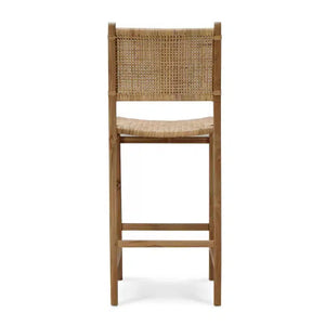 Logan Barstool w/ Rattan in Teak Natural Finish w/ Rattan Natural Seat & Back-Blue Hand Home