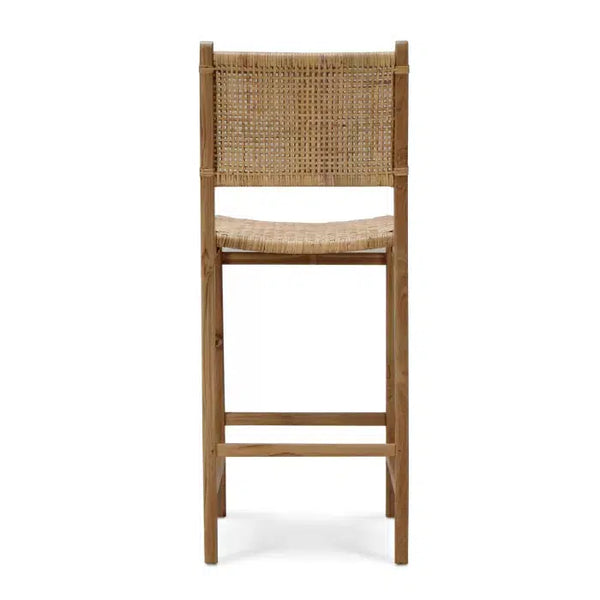 Logan Barstool w/ Rattan in Teak Natural Finish w/ Rattan Natural Seat & Back-Blue Hand Home