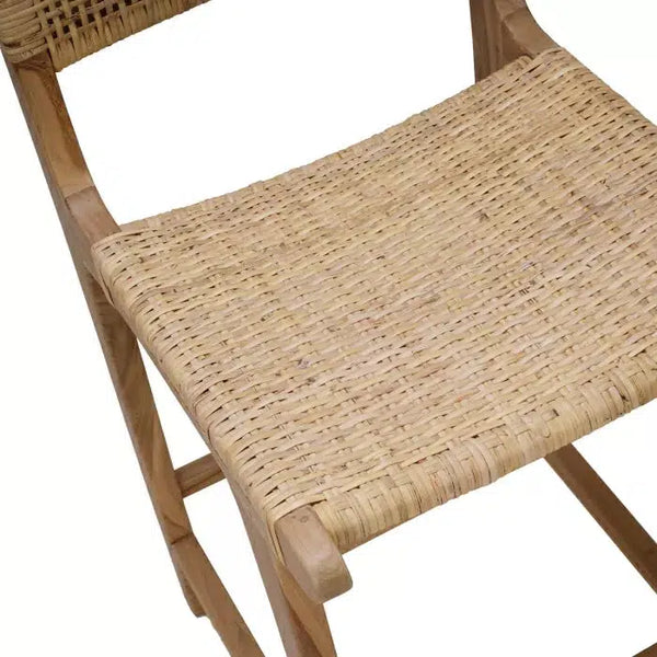 Logan Barstool w/ Rattan in Teak Natural Finish w/ Rattan Natural Seat & Back-Blue Hand Home