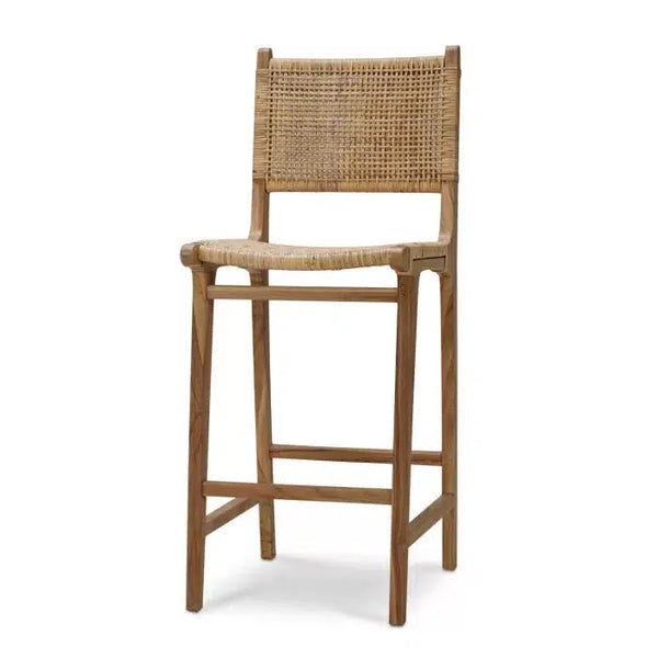 Logan Barstool w/ Rattan in Teak Natural Finish w/ Rattan Natural Seat & Back-Blue Hand Home