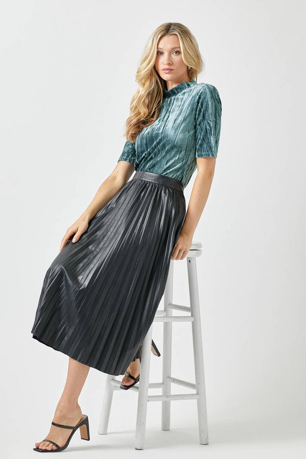 60289 Leather Pleating Skirt-Blue Hand Home