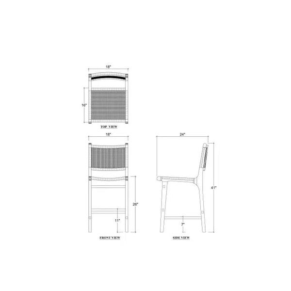 Logan Counter Stool w/ Rattan in Teak Natural Finish w/ Rattan Natural Seat & Back-Blue Hand Home