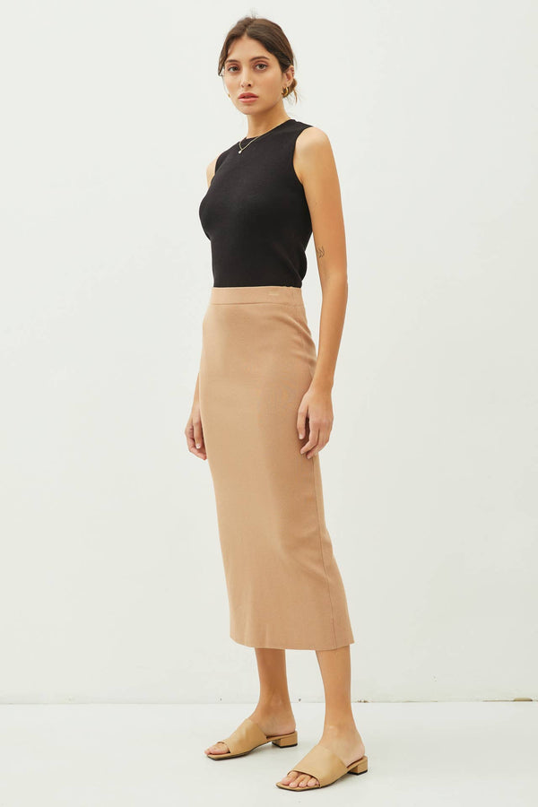 KNITTED HIGH RISE MIDI SKIRT-Blue Hand Home
