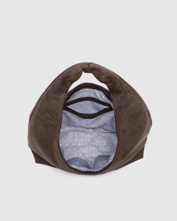 Monaco Shoulder Bag - Suede Chocolate-Blue Hand Home