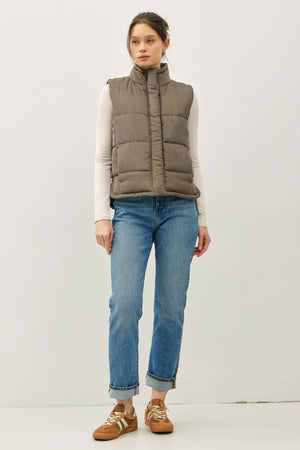 NEW COLOR-SUEDE LIKE PUFFER VEST-Blue Hand Home