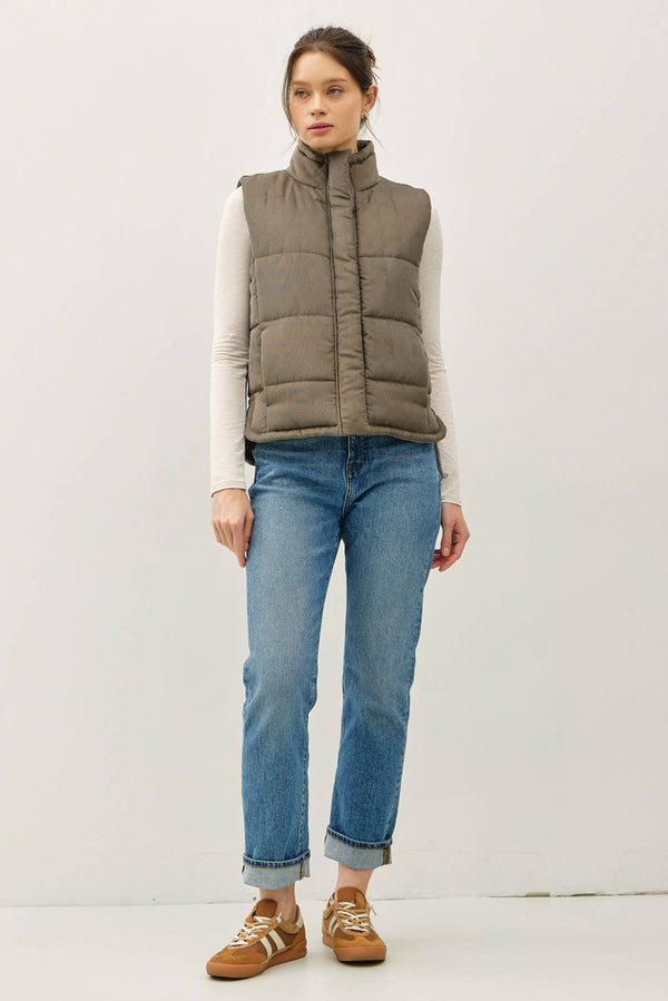 NEW COLOR-SUEDE LIKE PUFFER VEST-Blue Hand Home
