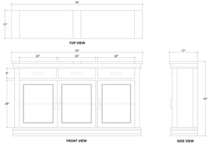 Williamson Sideboard W/ 3 Doors In Straw Wash-Blue Hand Home