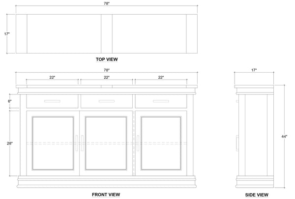 Williamson Sideboard W/ 3 Doors In Straw Wash-Blue Hand Home