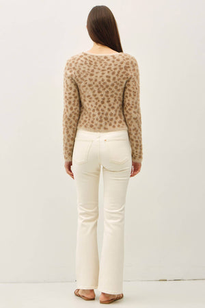 FUZZY LEOPARD JAQUARD FRONT TIE CARDIGAN-Blue Hand Home
