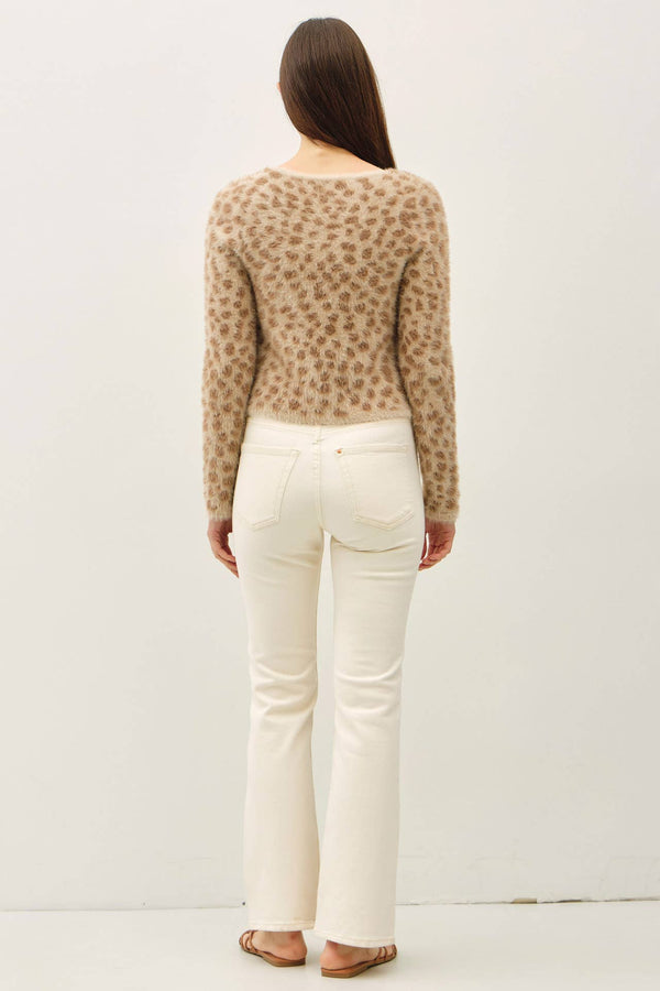 FUZZY LEOPARD JAQUARD FRONT TIE CARDIGAN-Blue Hand Home