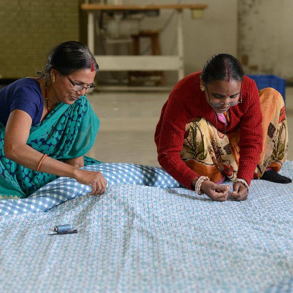 Quilted Cosmetics Makeup Bag - Orange Southern Town Print-Blue Hand Home