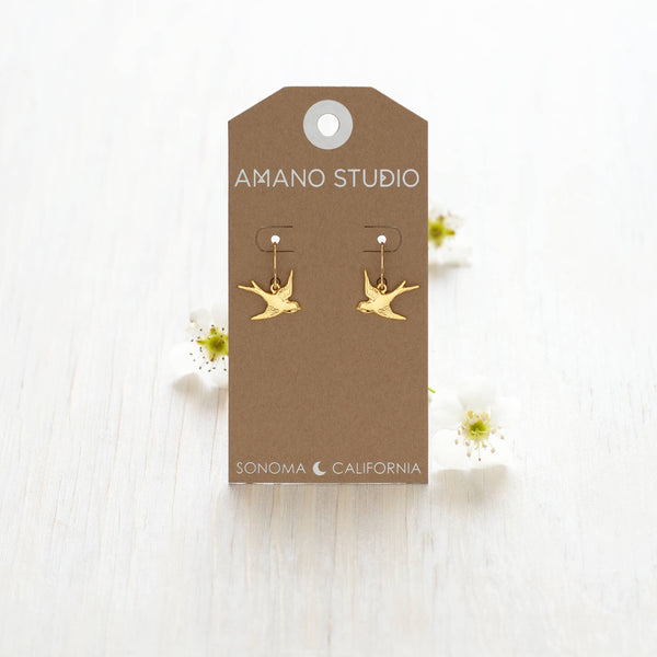 Swallow Bird Drop Earrings-Blue Hand Home