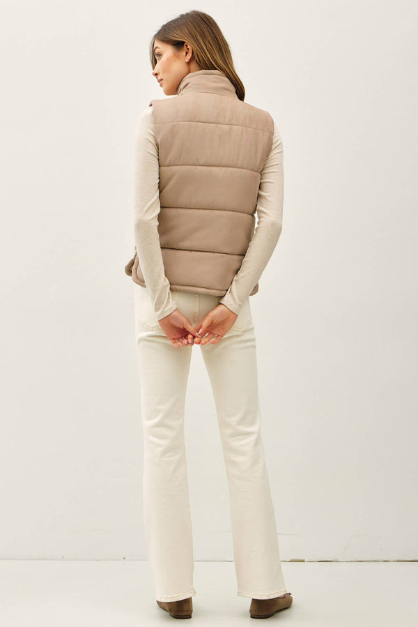 NEW COLOR-SUEDE LIKE PUFFER VEST-Blue Hand Home