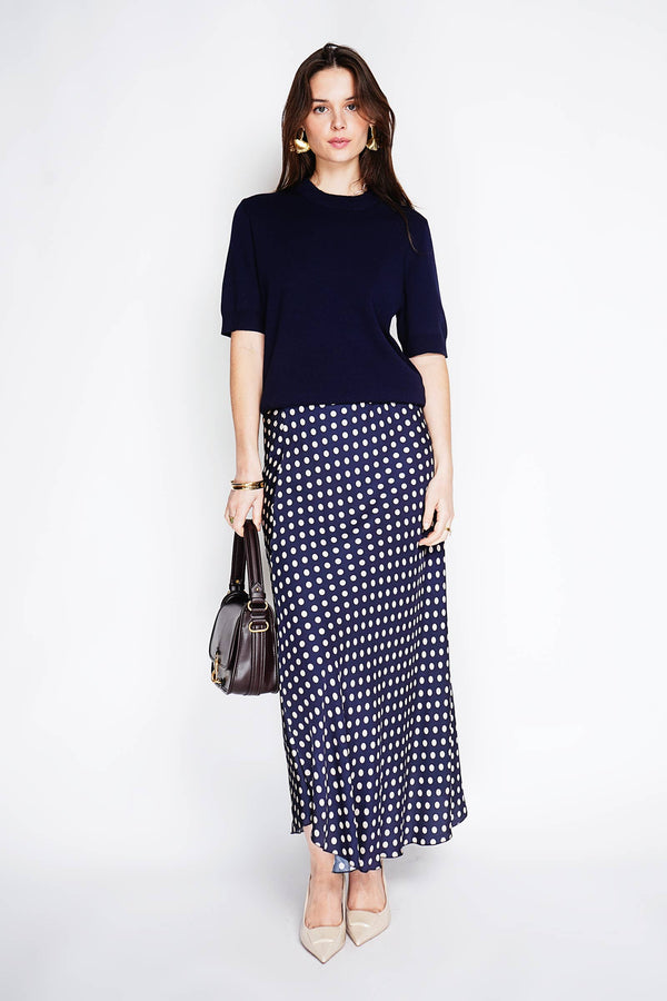 Leopard Satin Skirt 2337-Pois-Blue Hand Home