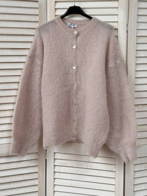 Cropped cardigan in 80% kid mohair-Blue Hand Home