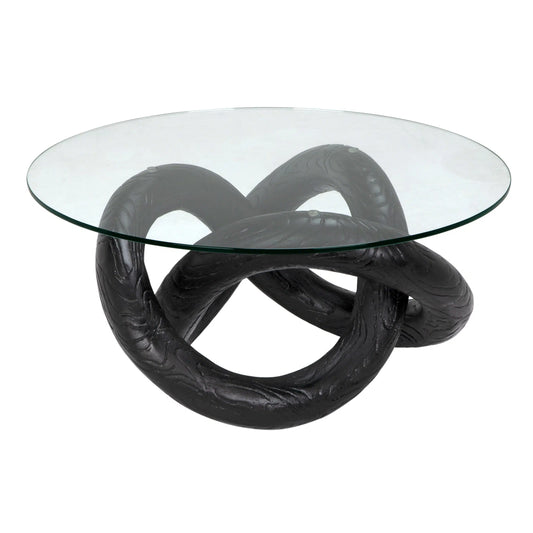 Noir Phobos Coffee Table with Glass, Black Burnt Resin-Blue Hand Home