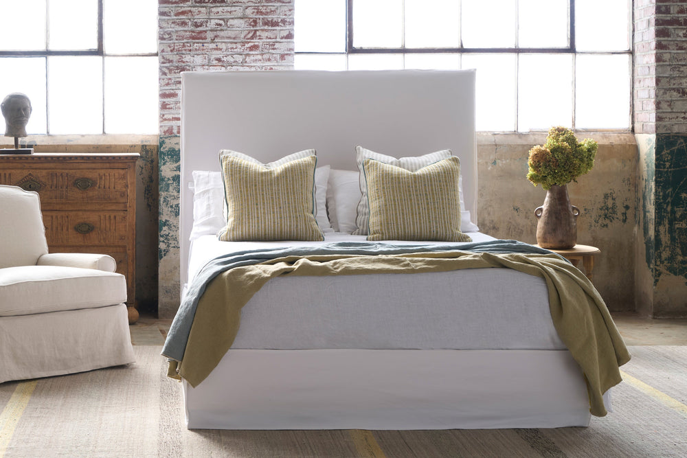 April Tall Upholstered Bed Frame with Removable Slipcover, Modern Design