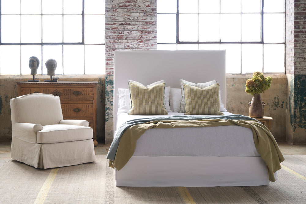April Tall Upholstered Bed Frame with Removable Slipcover, Modern Design