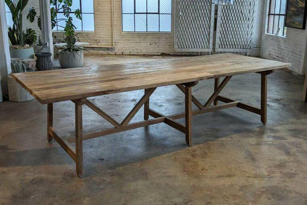 Farm Dining Table in Teak - with Center Leg-Blue Hand Home