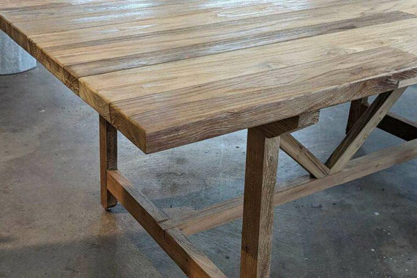Farm Dining Table in Teak - with Center Leg-Blue Hand Home