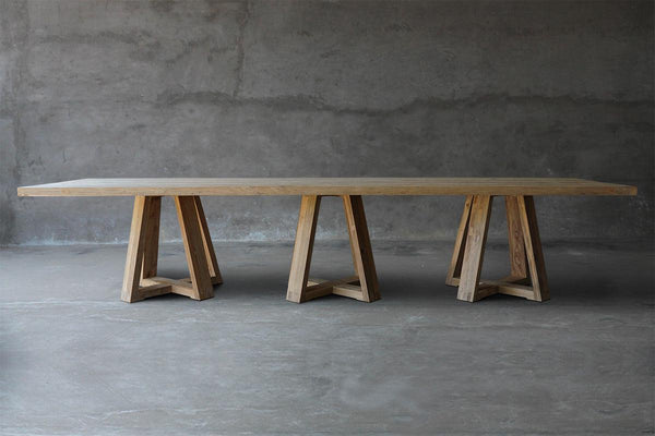 Reclaimed Teak Dining Table - Triple X Base-Blue Hand Home