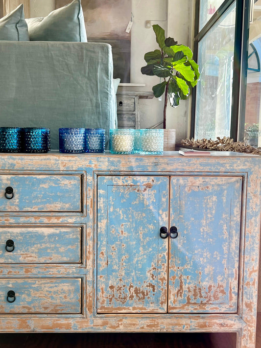 Lily Blue Washed Four Door Drawer Cabinet-Blue Hand Home