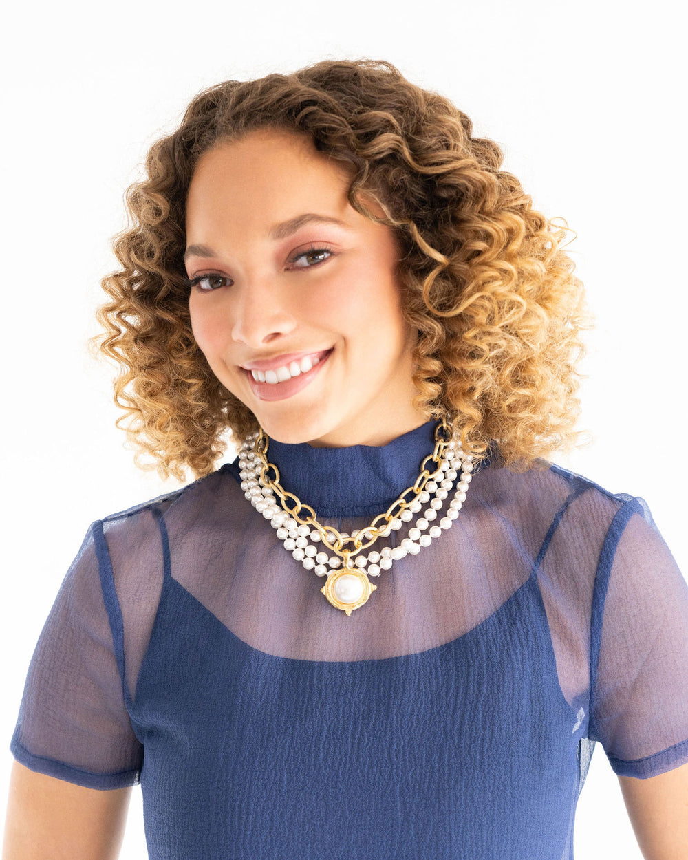 Susan Shaw Multi Strand Ivory Glass Pearls with Cotton Pearl Cab Pendant-Susan Shaw Jewelry-Blue Hand Home