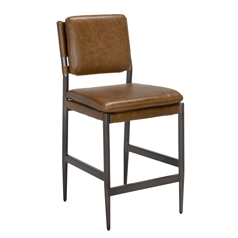 Wooster Counter Chair, Cuba Brown Leather-Blue Hand Home