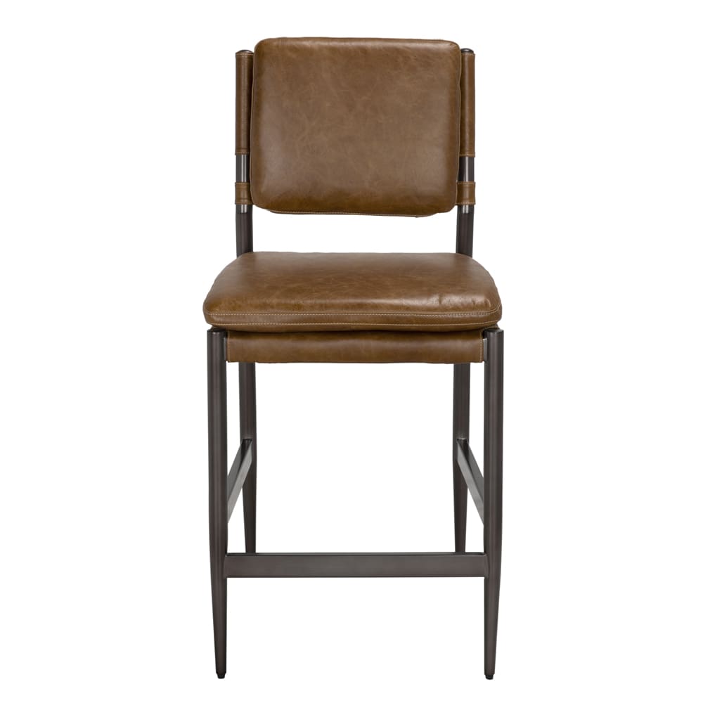 Wooster Counter Chair, Cuba Brown Leather-Blue Hand Home