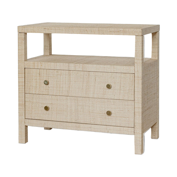 Paloma 2 Drawer Raffia Wrapped Night Stand with Shelf, 28"W, Natural
