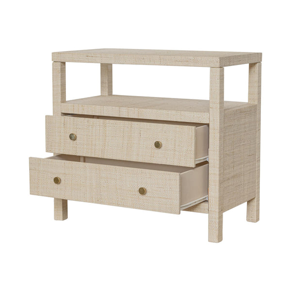 Paloma 2 Drawer Raffia Wrapped Night Stand with Shelf, 28"W, Natural
