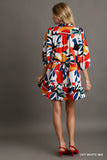 Abstract Print A-Line Collared Tiered Dress-Blue Hand Home