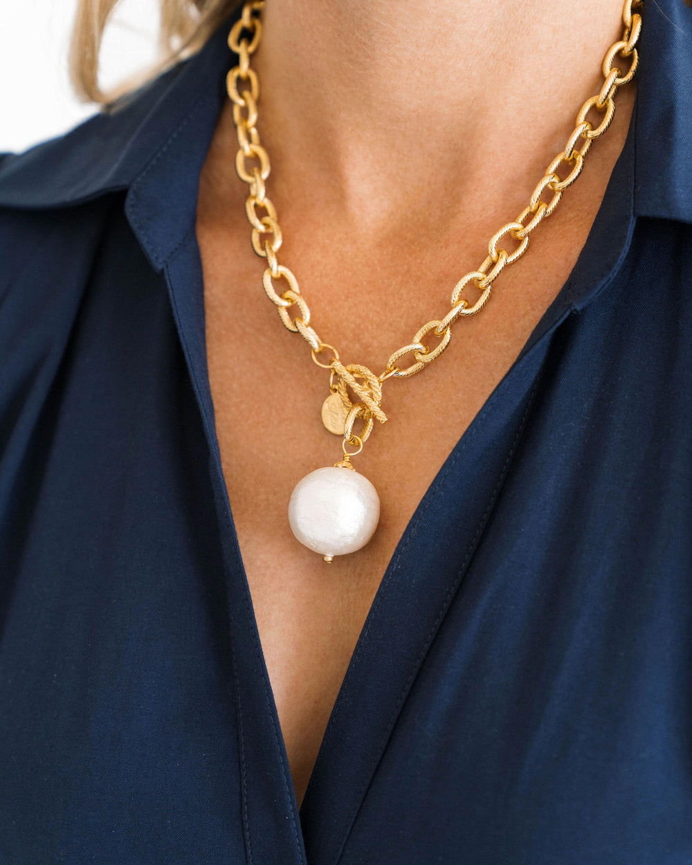 Susan Shaw Genuine Cotton Pearl on Toggle Necklace-Susan Shaw Jewelry-Blue Hand Home