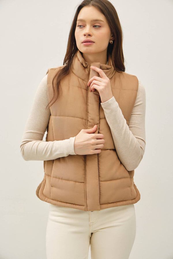 NEW COLOR-SUEDE LIKE PUFFER VEST-Blue Hand Home