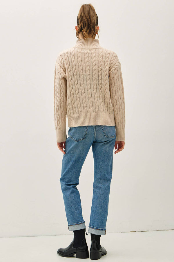 CABLE KNIT ZIP UP SWEATER JACKET W/ HIGH COLLAR-Blue Hand Home