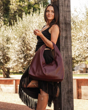 Monaco Shoulder Bag - Burgundy-Blue Hand Home