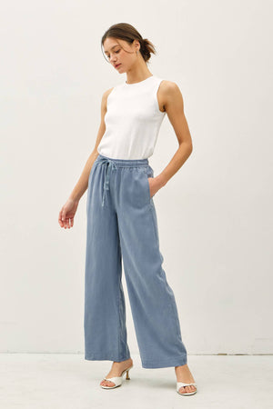 TENCEL WIDE LEG PANTS-Blue Hand Home
