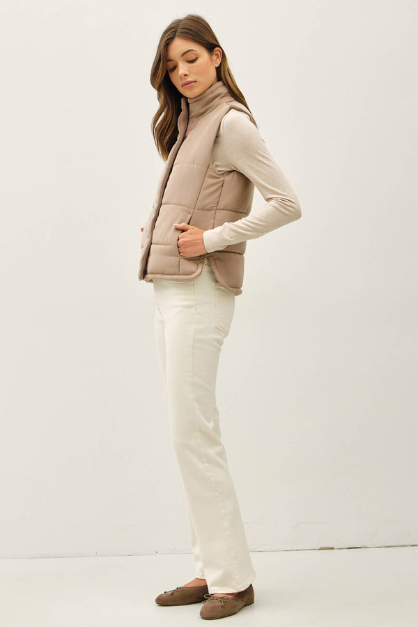NEW COLOR-SUEDE LIKE PUFFER VEST-Blue Hand Home