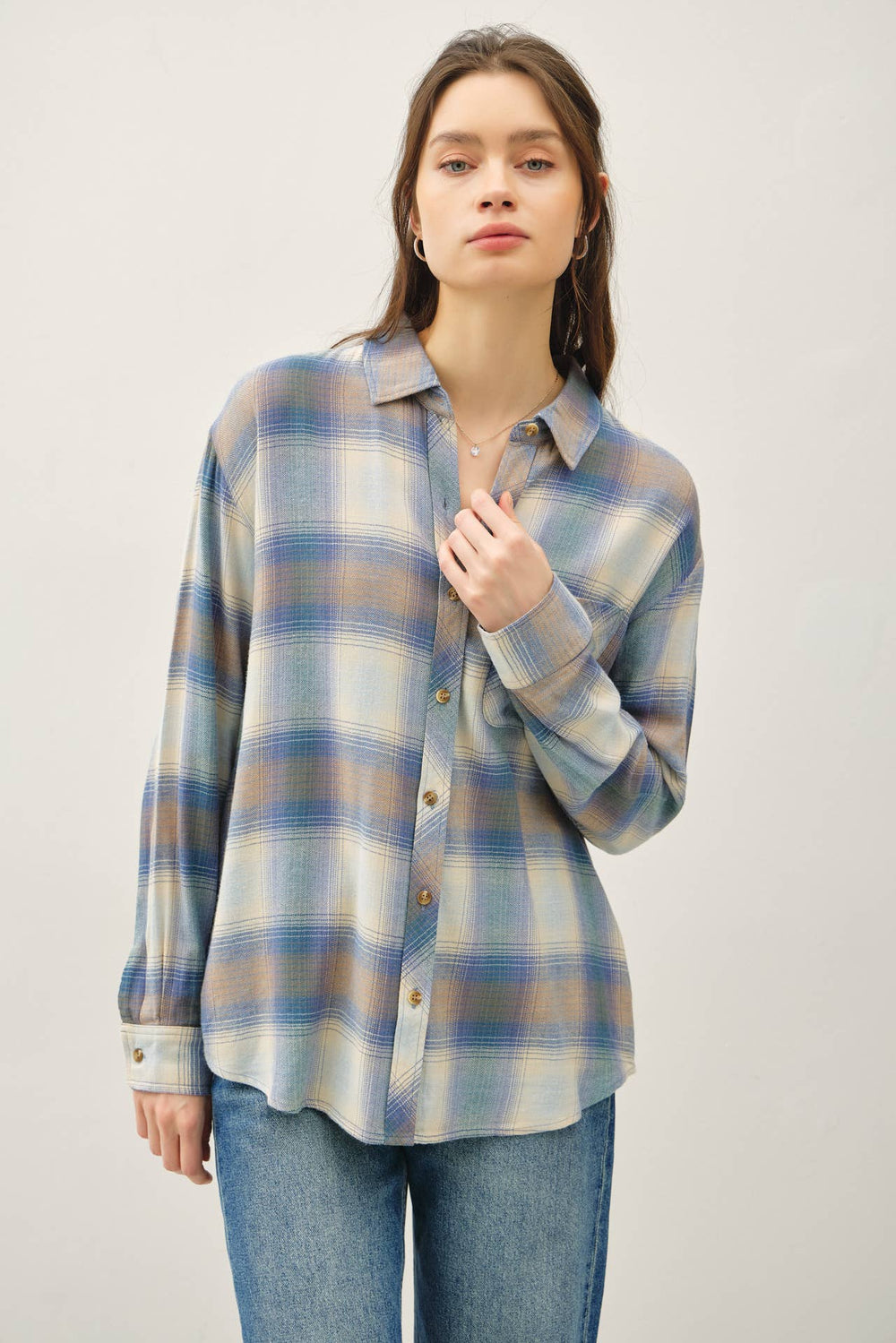 VINTAGE PLAID BOXY SHIRT-Blue Hand Home