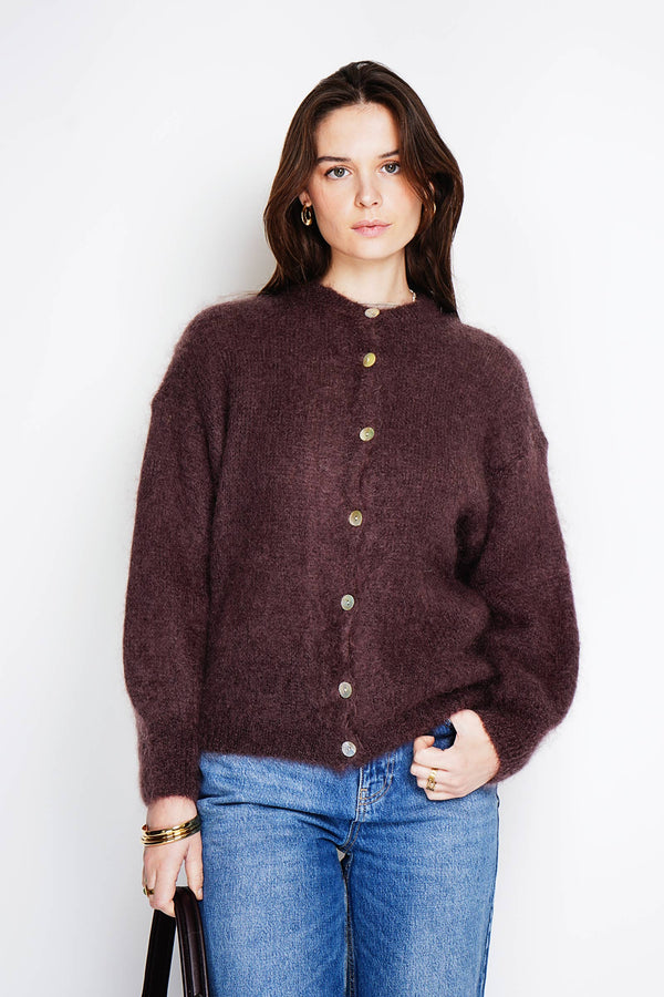 Cropped cardigan in 80% kid mohair-Blue Hand Home