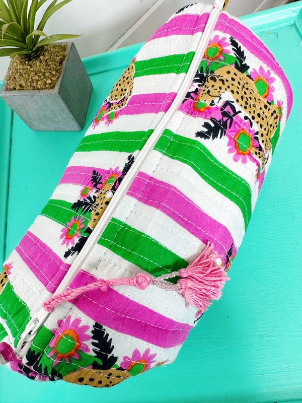 Quilted Makeup Bag | Travel Cosmetic Toiletry Bag | Jaguars-Blue Hand Home