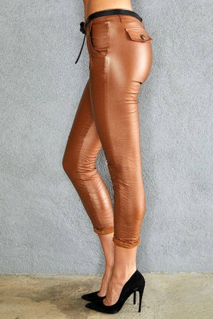 WAX COATED CRINKLE PANT BELT POCKETS (813042-PU)-Blue Hand Home