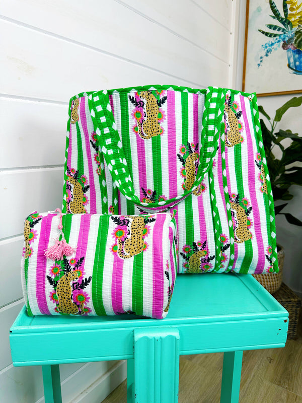 Quilted Makeup Bag | Travel Cosmetic Toiletry Bag | Jaguars-Blue Hand Home