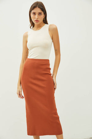 KNITTED HIGH RISE MIDI SKIRT-Blue Hand Home