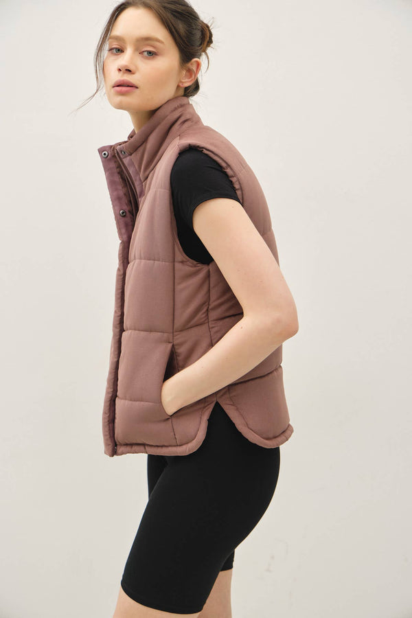 NEW COLOR-SUEDE LIKE PUFFER VEST-Blue Hand Home
