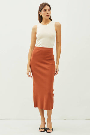 KNITTED HIGH RISE MIDI SKIRT-Blue Hand Home