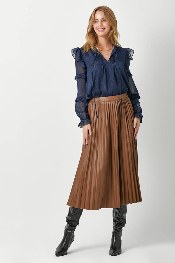 60289 Leather Pleating Skirt-Blue Hand Home