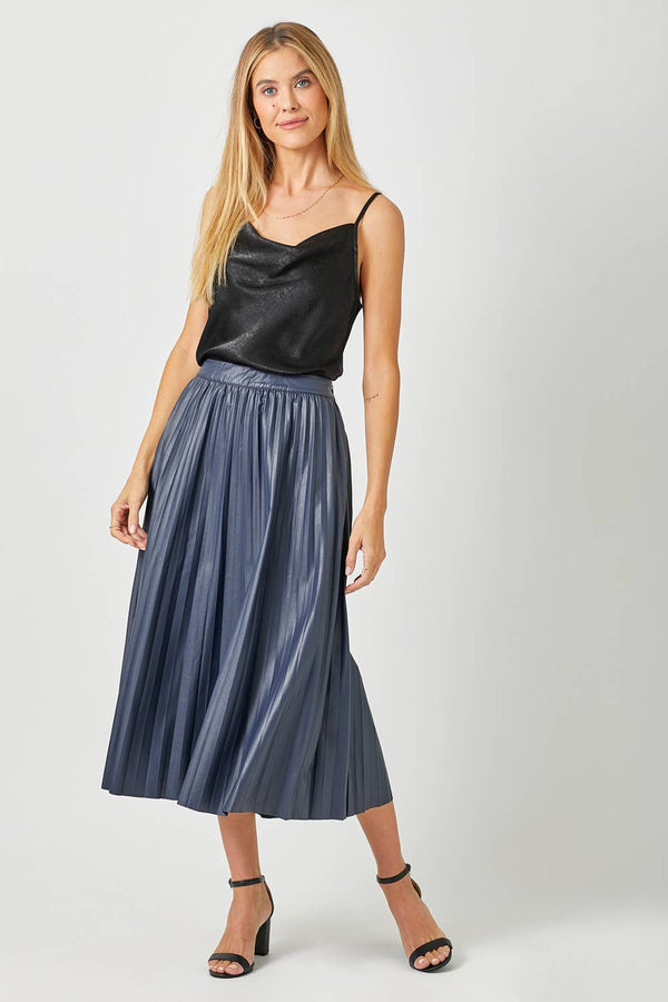 60289 Leather Pleating Skirt-Blue Hand Home