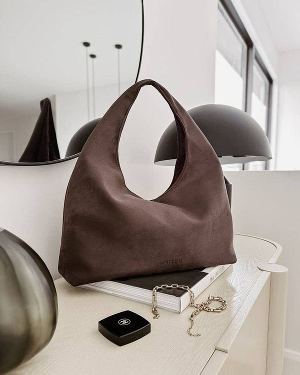 Monaco Shoulder Bag - Suede Chocolate-Blue Hand Home